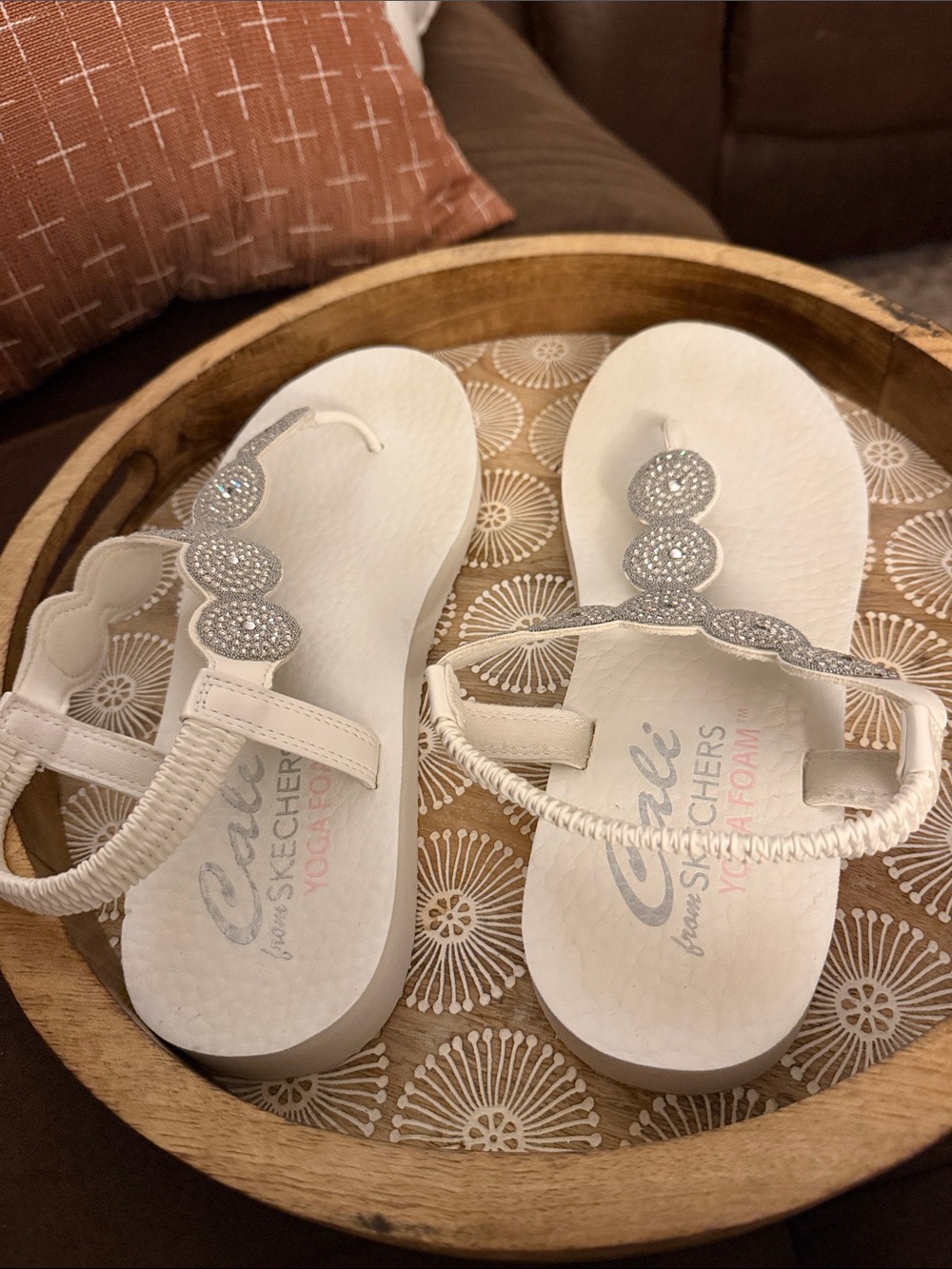 Skechers White Women’s Bejeweled T-Strap Sandals